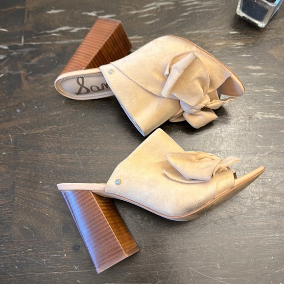 Sam Edelman Yuki Tan Suede Bow atop Mules heels women size 8.5 - Picture 4 of 8